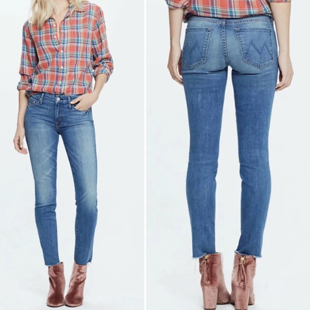 Mother Looker Ankle Fray Birds Of Paradise Stretchy Skinny Raw Hem 26 Jeans